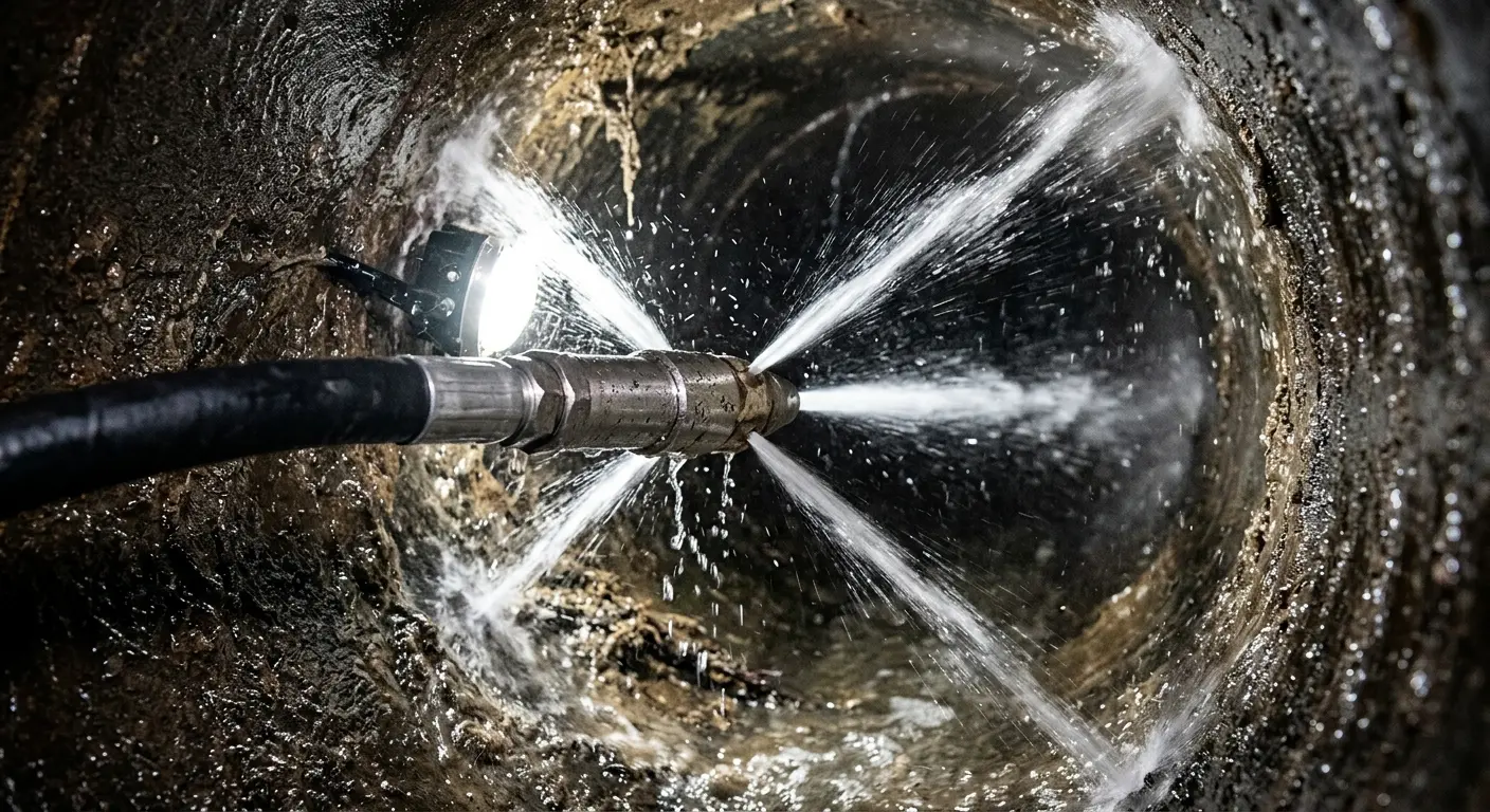 High-pressure hydro jetting nozzle cleaning sewer pipe for Sewer Line Relining in Bay City